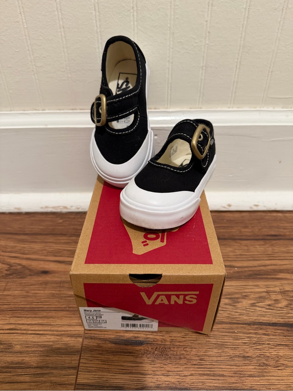 Vans Kids Black Canvas Mary Jane Sneakers with White Sole